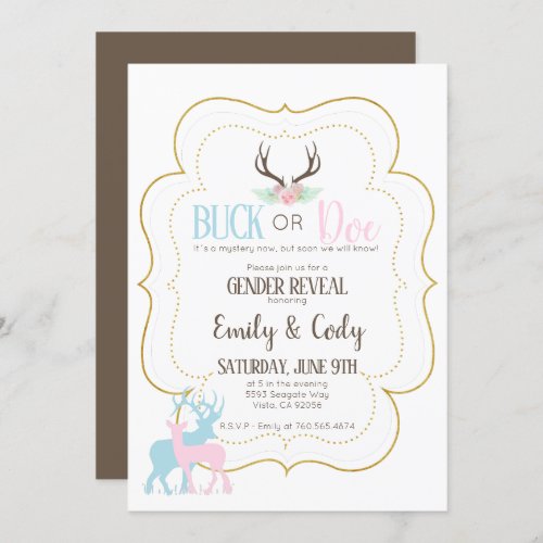 Buck or Doe Gender Reveal Party Baby Shower Invitation