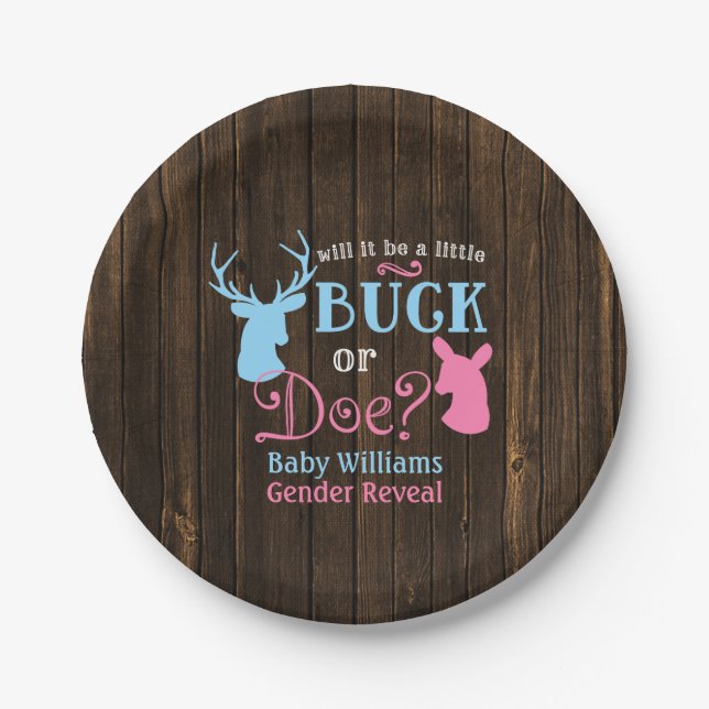 Buck or Doe Gender Reveal Party Baby Shower Paper Plates (Front)