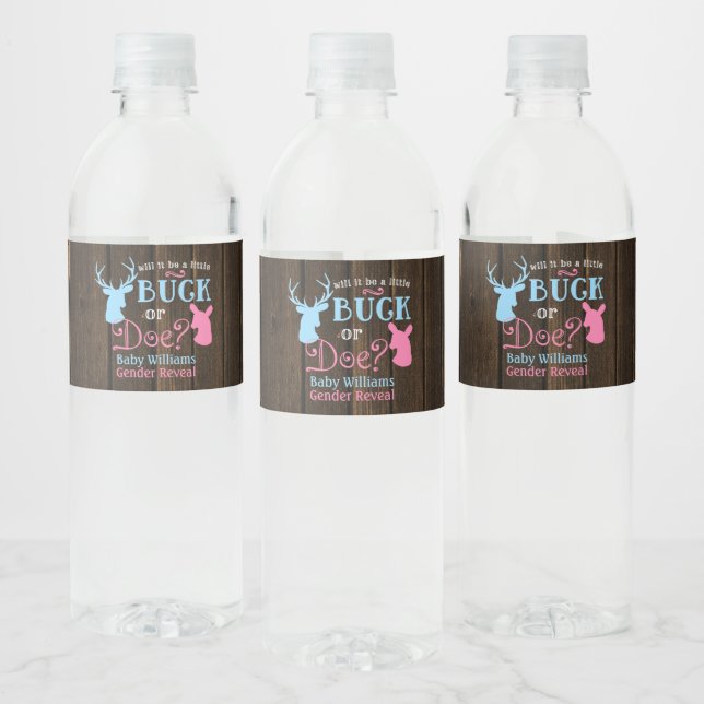 Buck or Doe Gender Reveal Party Baby Shower Water Bottle Label (Bottles)