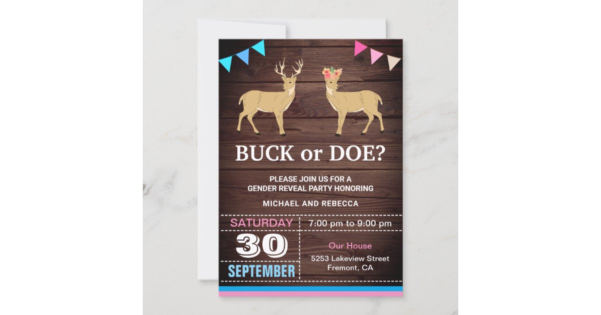 Buck Or Doe Gender Reveal Party Invitation Zazzle buck-or-doe-gender-reveal-party-invitation-zazzle