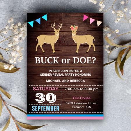 Buck Or Doe Gender Reveal Party Invitation | 014954