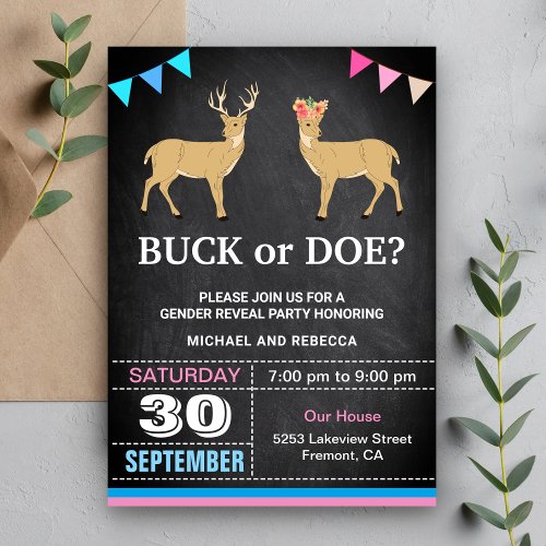 Buck or Doe Gender Reveal Party Invitation