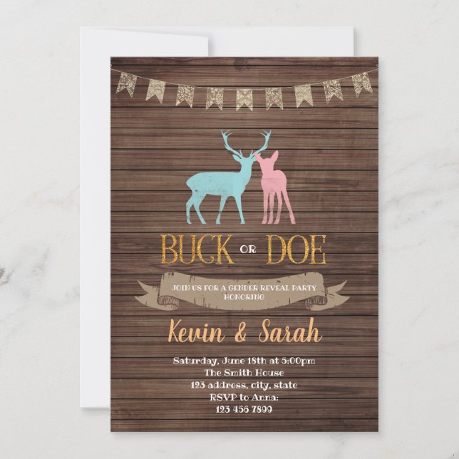 Buck or doe gender reveal party invitation (Front)