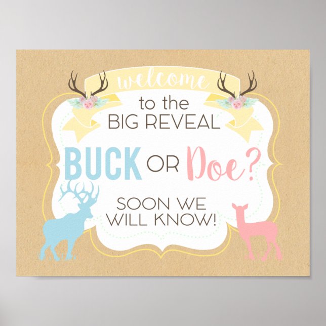 Buck or Doe Welcome Poster Gender Reveal Party (Front)
