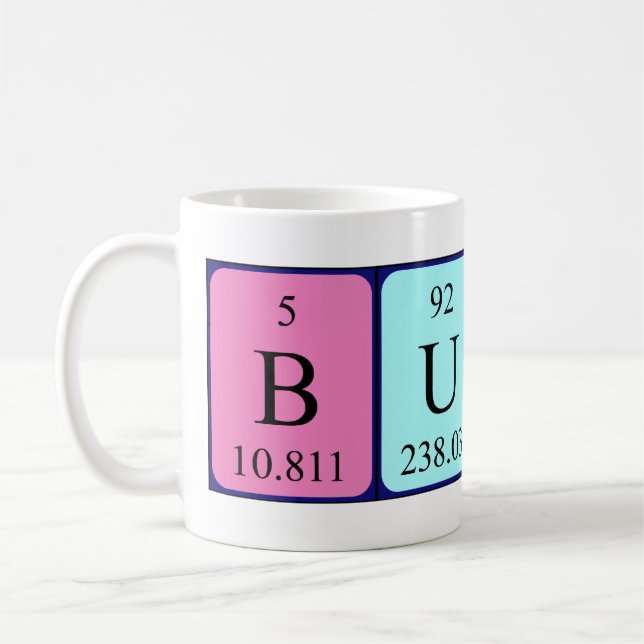 Buck periodic table name mug (Left)