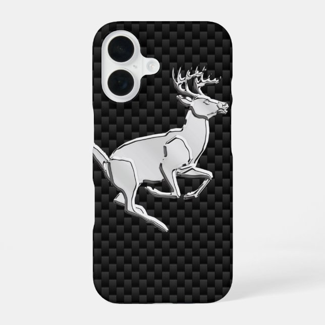 Buck Running White Tail Deer on Carbon Fiber  iPhone Case (Back)