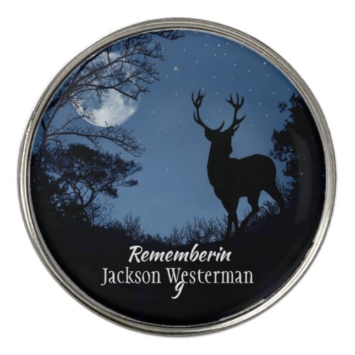 Buck Silhouette at Night Memorial  Golf Ball Marker