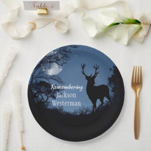 Buck Silhouette at Night Memorial Round Paper Plates