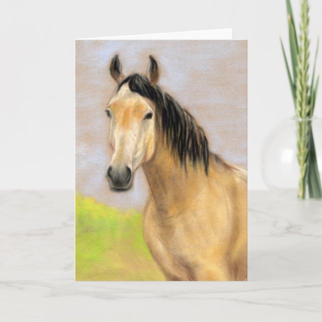 "Buck Skin Horse" Pastel Art Greeting Blank Card (Front)