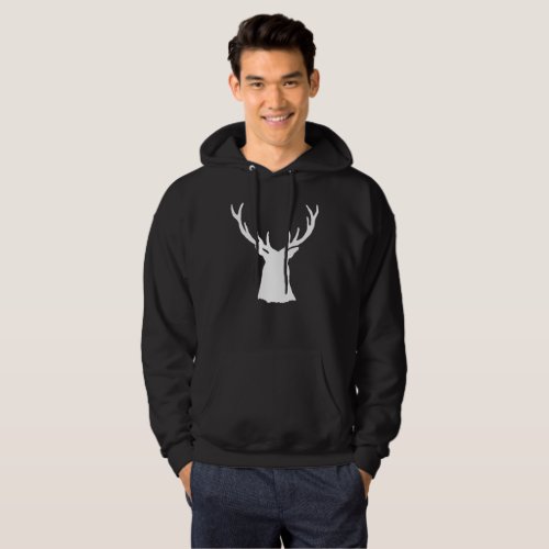 Buck Stag Head Antlers Silhouette White Deer Hoodie