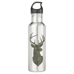 Buck Trophy Deer Silhouette in Camouflage Green Water Bottle