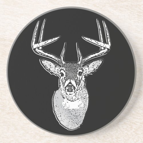 Buck trophy on Black White Tail Deer Drink Coaster