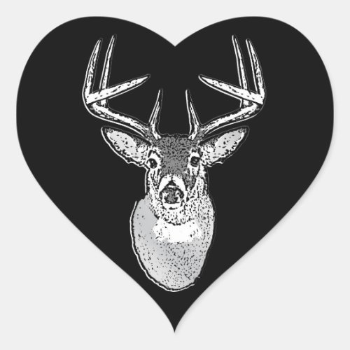 Buck trophy on Black White Tail Deer Heart Sticker