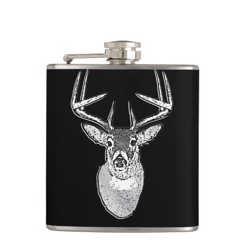 Buck trophy on Black White Tail Deer Hip Flask