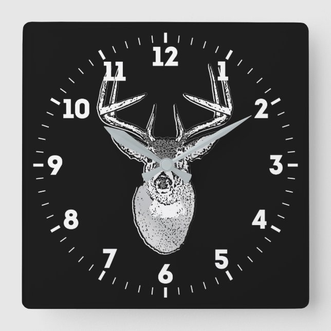Buck trophy on Black White Tail Deer on a Square Wall Clock (Front)