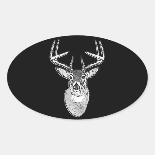 Buck trophy on Black White Tail Deer Oval Sticker