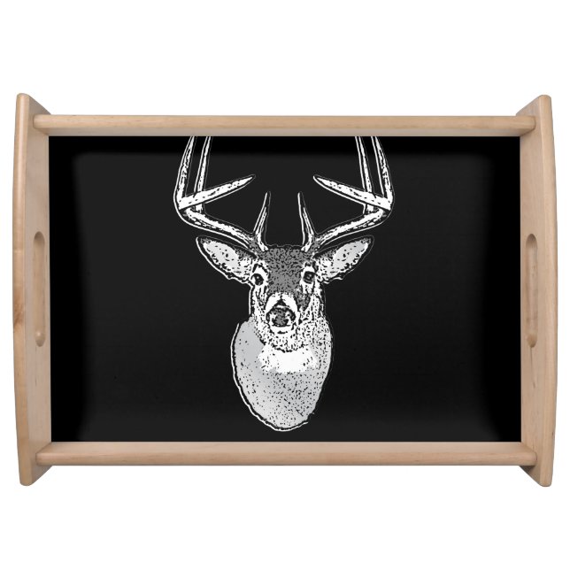 Buck trophy on Black White Tail Deer Serving Tray (Front)