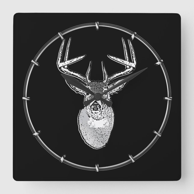 Buck trophy on Black White Tail Deer Square Wall Clock (Front)