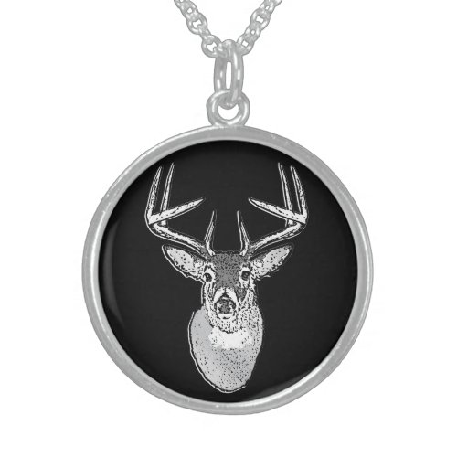 Buck trophy on Black White Tail Deer Sterling Silver Necklace