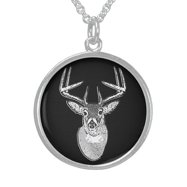 Buck trophy on Black White Tail Deer Sterling Silver Necklace (Front)