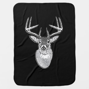 Buck trophy on Black White Tail Deer Swaddle Blanket