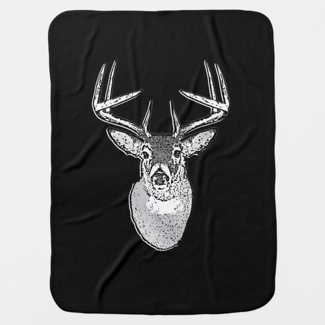Buck trophy on Black White Tail Deer Swaddle Blanket (Front)
