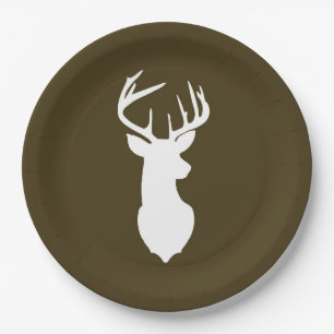 Buck White Deer Silhouette Plate   Dark Brown