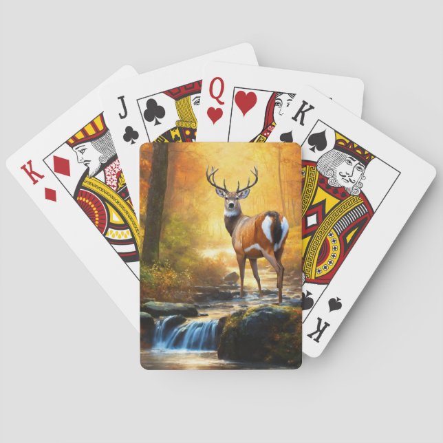 Buck White Tailed Deer in a Stream Poker Cards (Back)