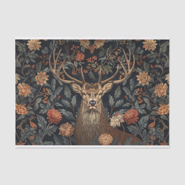 Buck with Antlers and Flowers Decoupage Tissue Paper (Front)