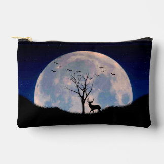 Buck with Big Rack Against Full Moon Accessory Pouch