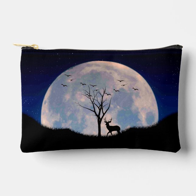 Buck with Big Rack Against Full Moon Accessory Pouch (Front)