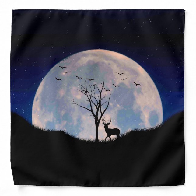 Buck with Big Rack Against Full Moon Bandana (Front)