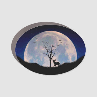 Buck with Big Rack Against Full Moon Car Magnet