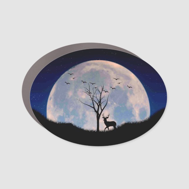 Buck with Big Rack Against Full Moon Car Magnet (Front)
