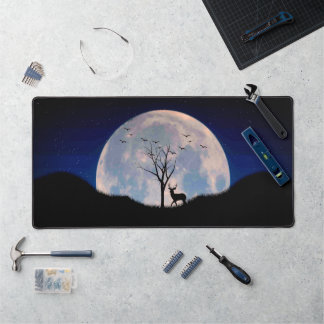 Buck with Big Rack Against Full Moon Desk Mat