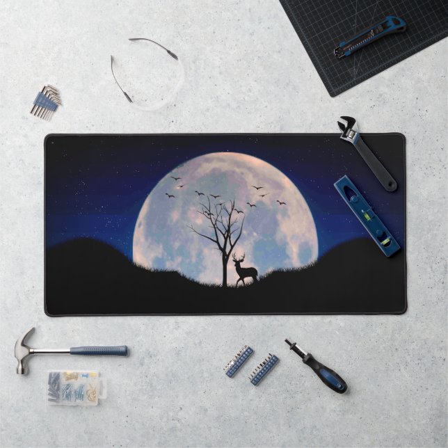 Buck with Big Rack Against Full Moon Desk Mat (Workstation)