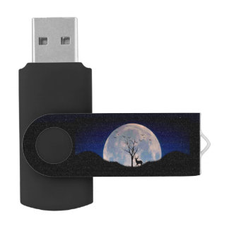 Buck with Big Rack Against Full Moon Flash Drive