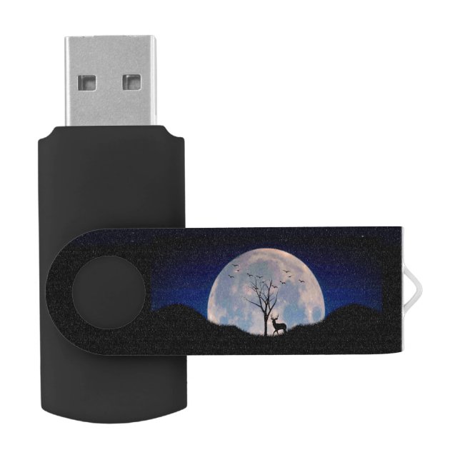 Buck with Big Rack Against Full Moon Flash Drive (Opened)