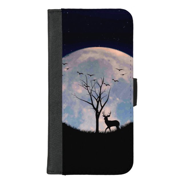 Buck with Big Rack Against Full Moon iPhone Wallet Case (Front)