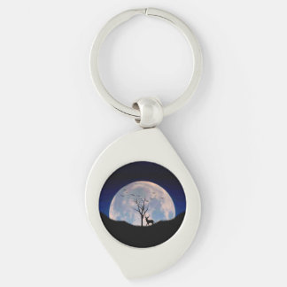 Buck with Big Rack Against Full Moon Keychain
