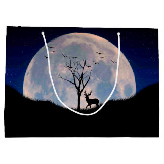 Buck with Big Rack Against Full Moon Large Gift Bag