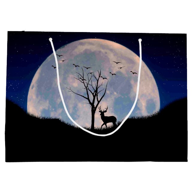Buck with Big Rack Against Full Moon Large Gift Bag (Back)