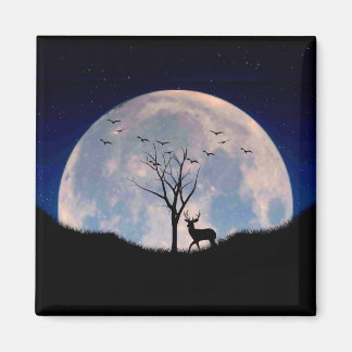 Buck with Big Rack Against Full Moon Magnet