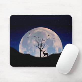 Buck with Big Rack Against Full Moon Mouse Pad