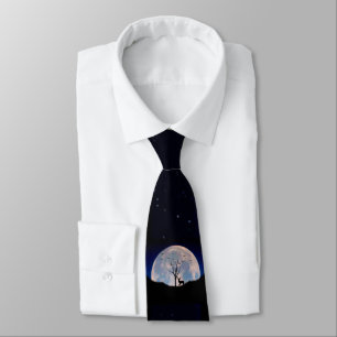 Buck with Big Rack Against Full Moon Neck Tie