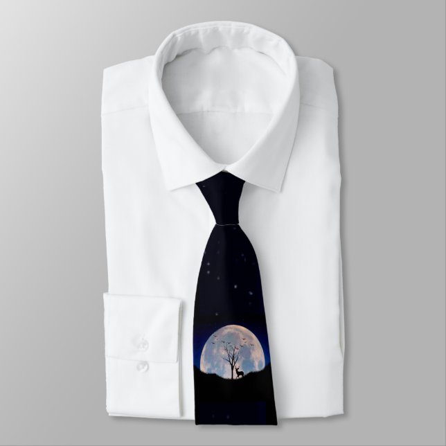 Buck with Big Rack Against Full Moon Neck Tie (Tied)