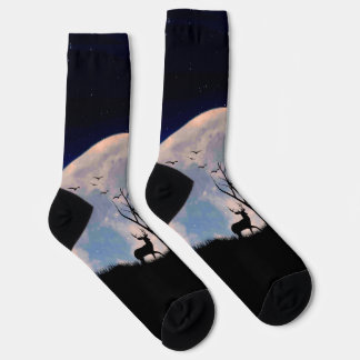 Buck with Big Rack Against Full Moon Socks