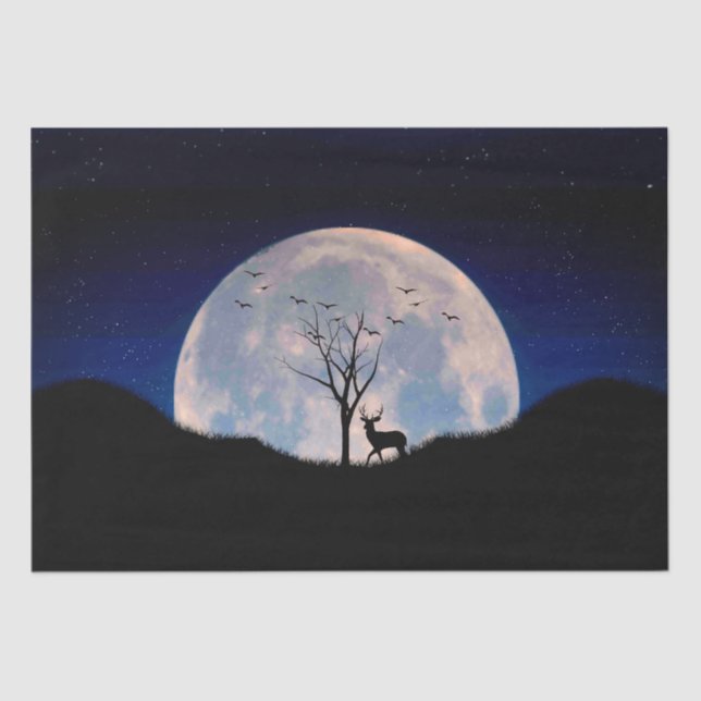 Buck with Big Rack Against Full Moon Tissue Paper (Front)