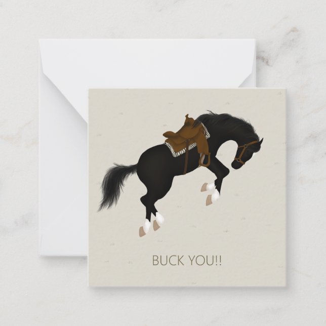 Buck You! Bucking Black Horse Custom Mini Note Card (Front)