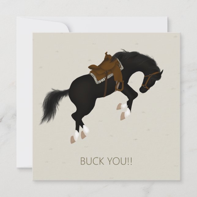 Buck You! Bucking Black Horse Custom Note Card (Front)